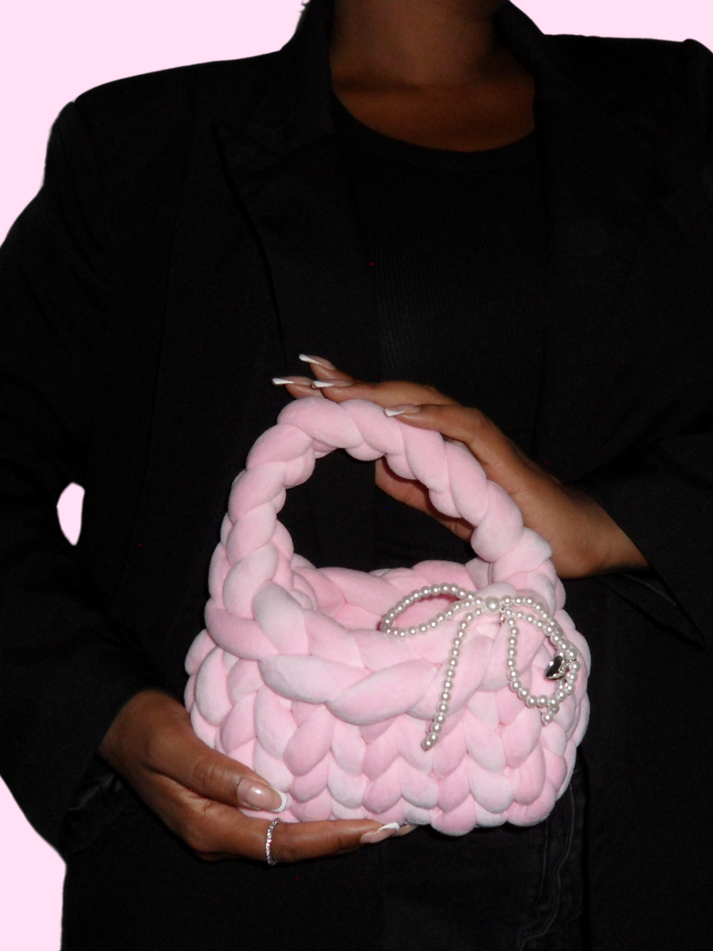 The Bubble Bag - Pretty Pink Velvet (Handmade)