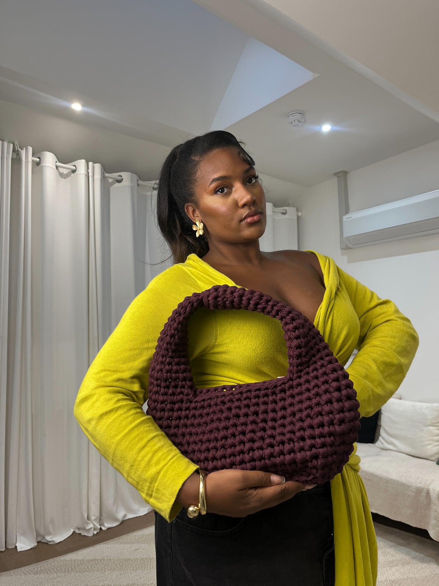 Hand Woven Crochet Bag - Deep Cherry