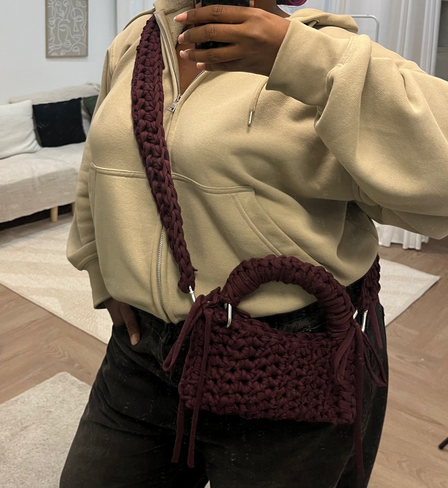 Hand Woven Crochet Crossbody - Deep Cherry