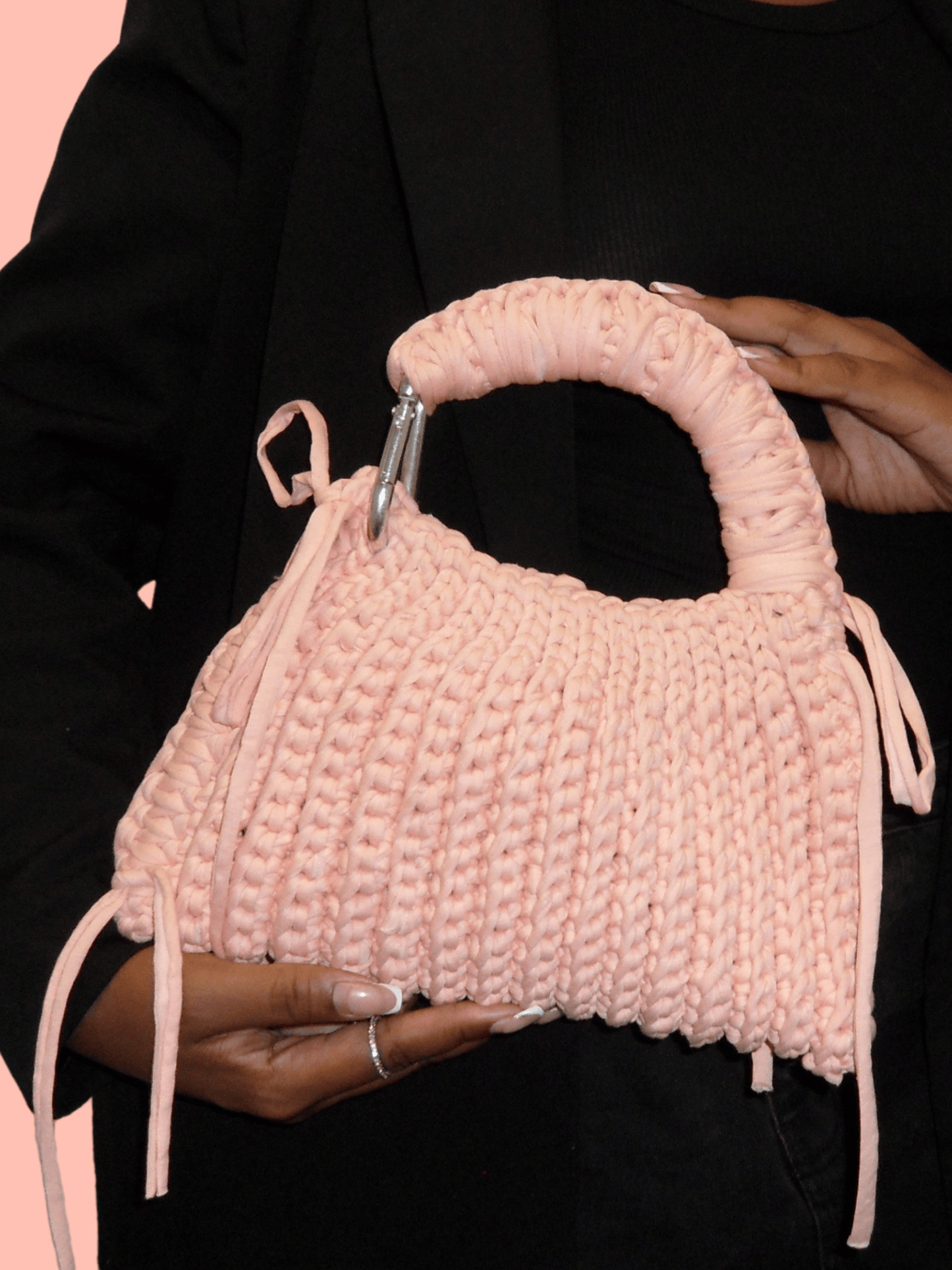 1/1 - Hand Woven Crochet Bag - Bright Peach