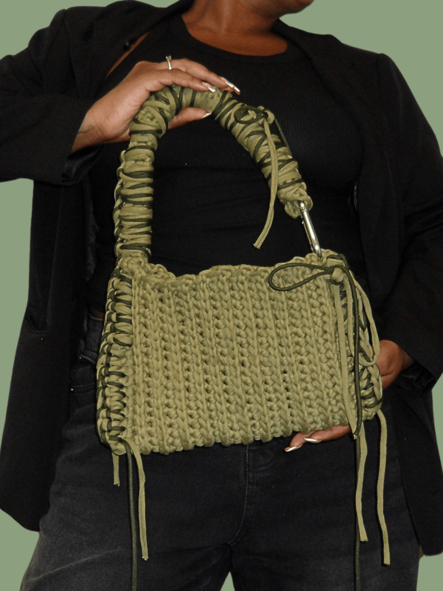 1/1 - Hand Woven Crochet Bag - Khaki Green