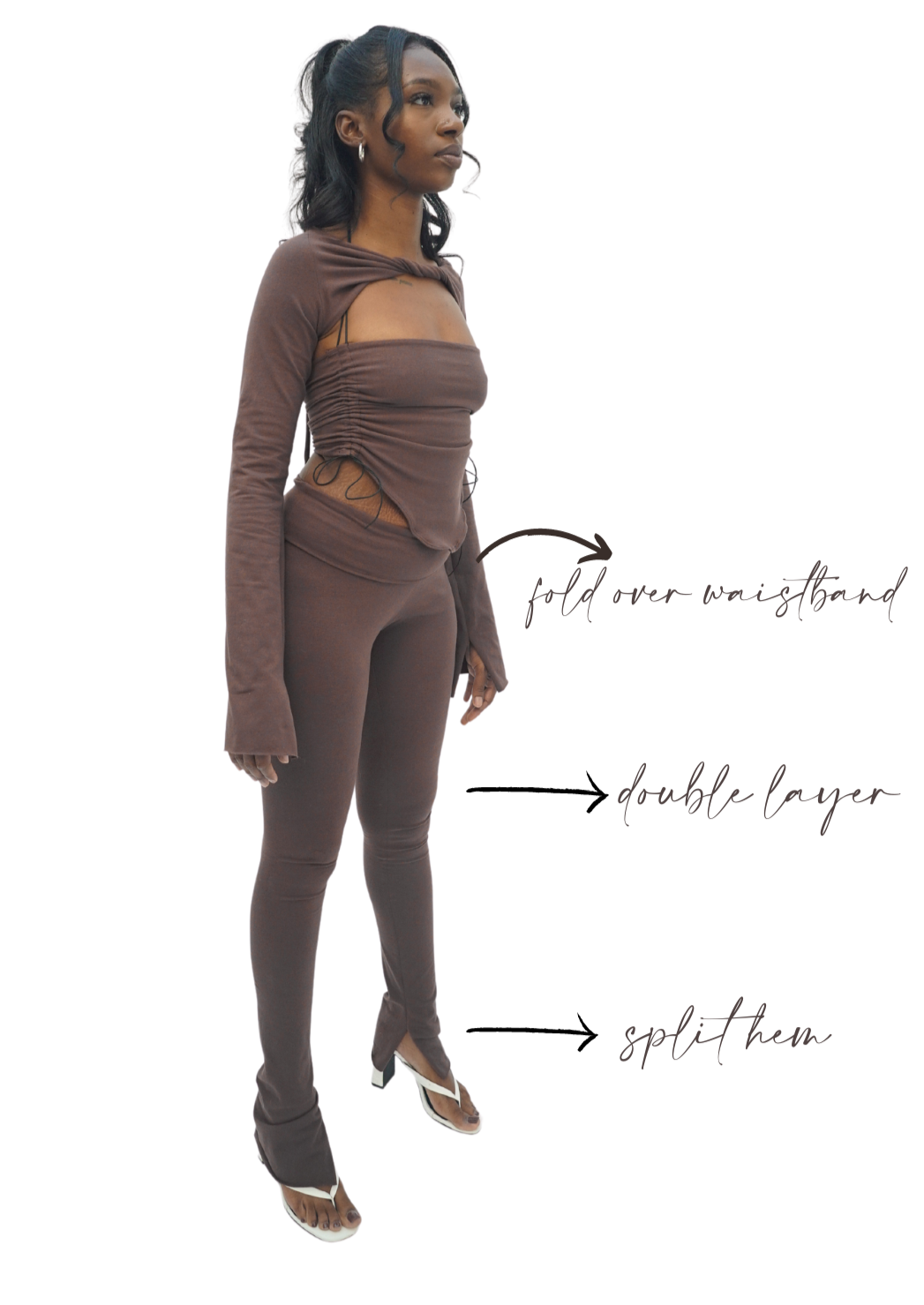 CLEO Fold-over waistband leggings - 'COFFEE'