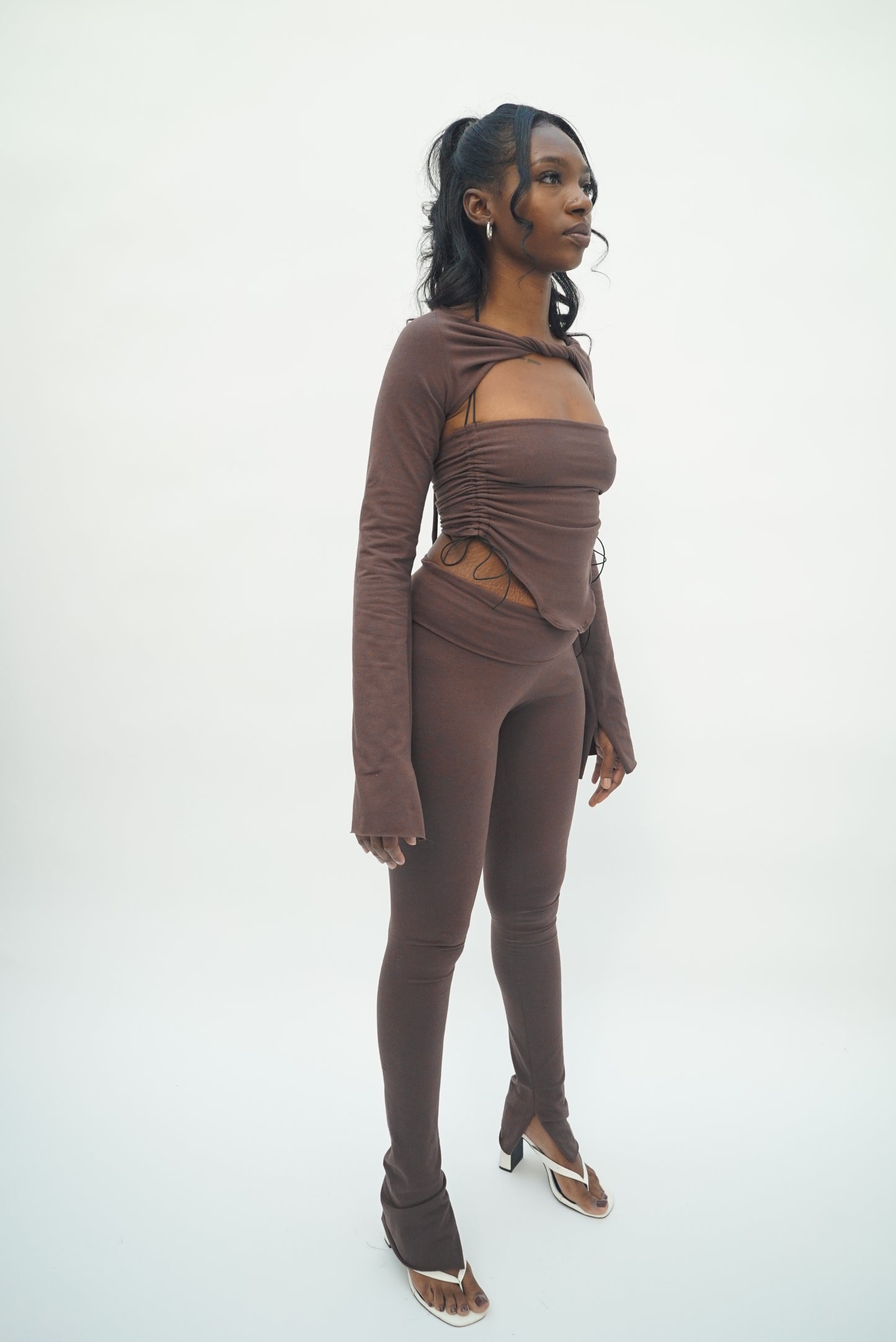 CLEO Fold-over waistband leggings - 'COFFEE'